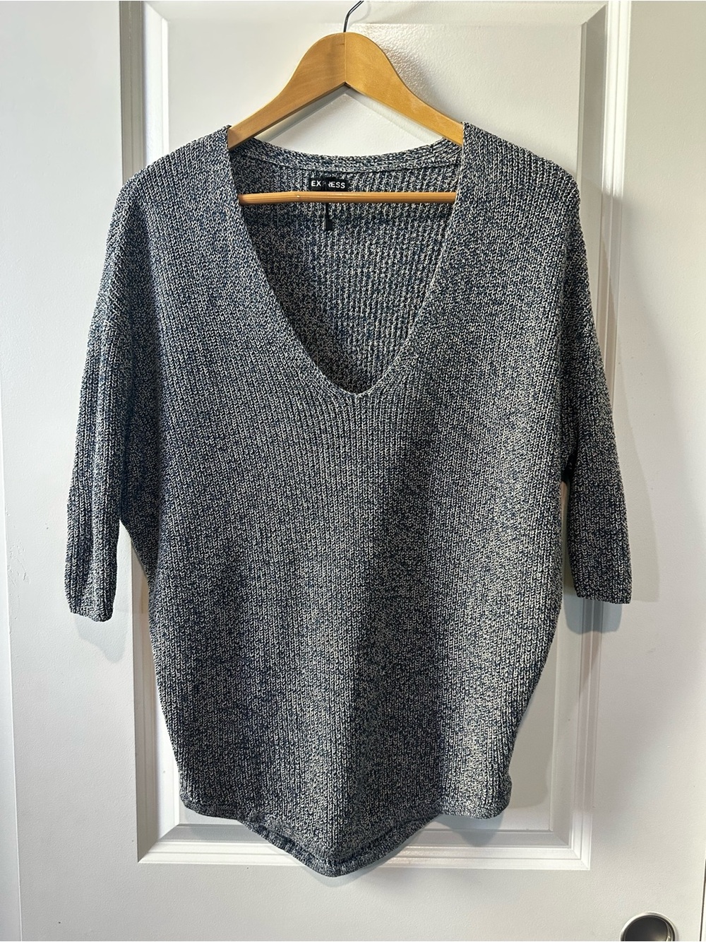 Express Gray Marled V-Neck Sweater